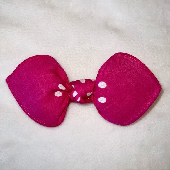 Pink and White Polka Dot Retro Bandana Knotted Hair Bow - Picture 7 of 11